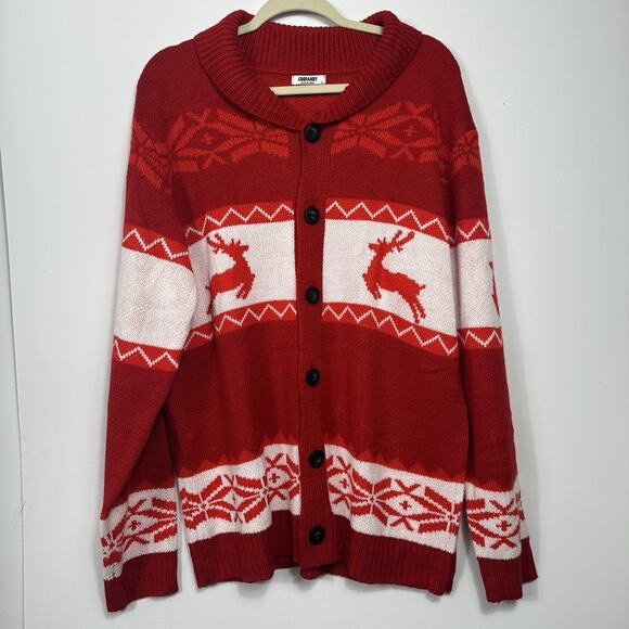 COOFANDY Men’s XL Red Reindeer Christmas Cardigan Sweater Shawl Collar Fair Isle - Picture 6 of 11